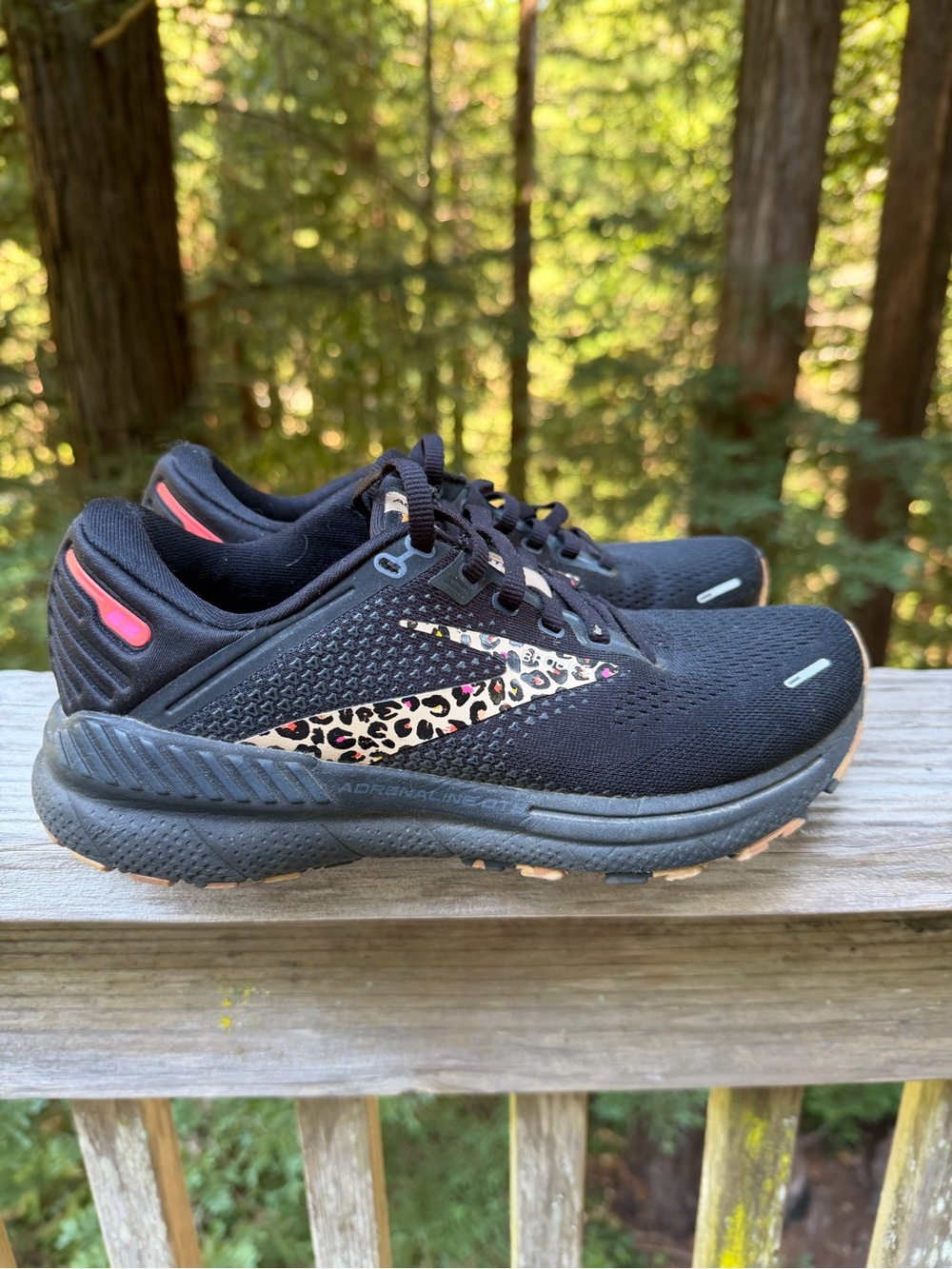 Brooks Adrenaline Women's Black Athletic Sneakers with Leopard Accent